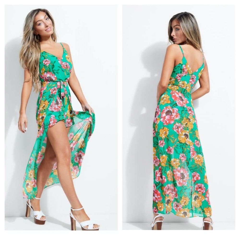 GUESS Women's Brailyn Tropical Wrap Romper